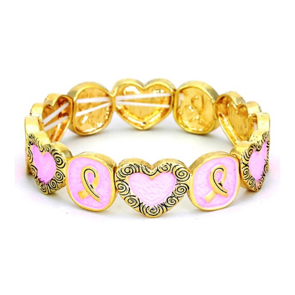 Pink & Gold Resin Pink Ribbon Stretch Bracelet